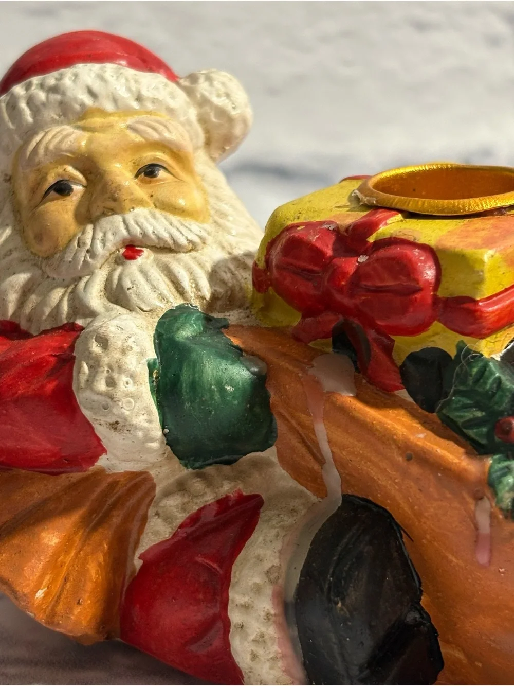 Vintage hand-painted Christmas Santa Claus candle sticker holders (set of 2)